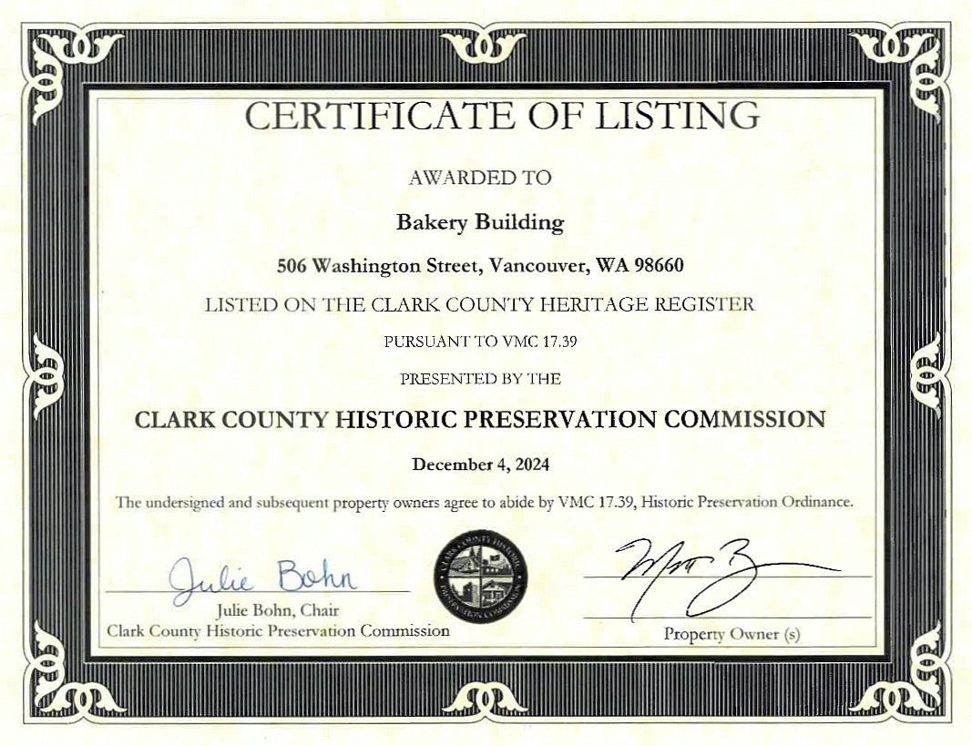 Clark County Heritage Register certificate, 2024