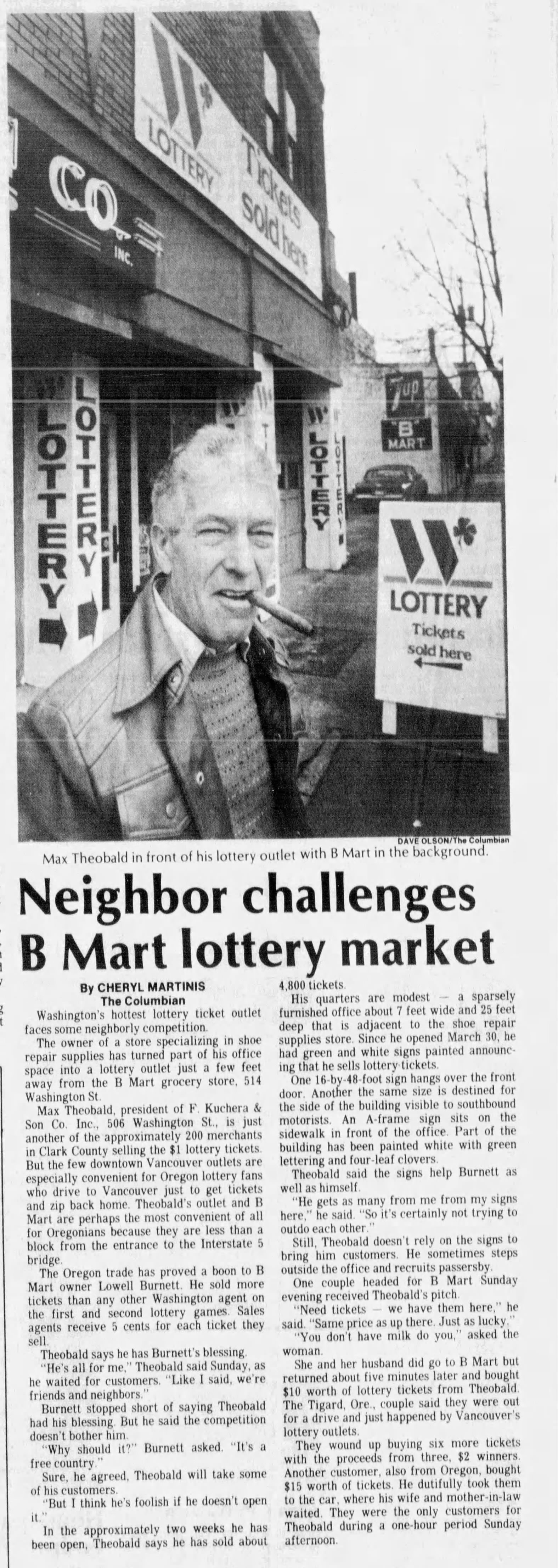 The Columbian clipping, Kuchera and Son lottery, 1983